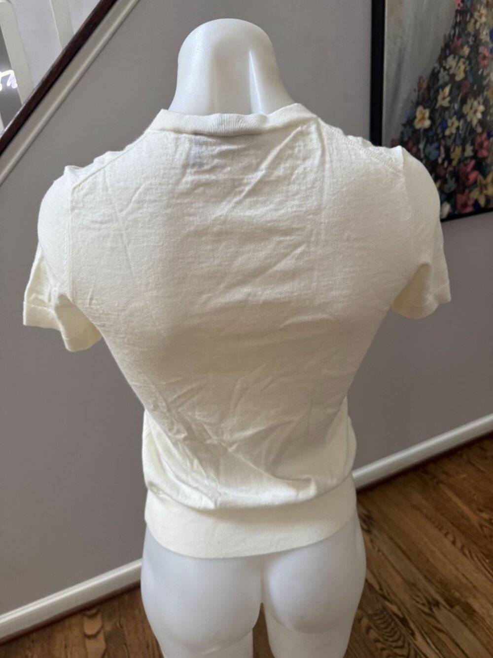Theory Basic Knit Tee in Regal 100% Merino Wool Ivory Sweater Size P XS - Picture 3 of 3
